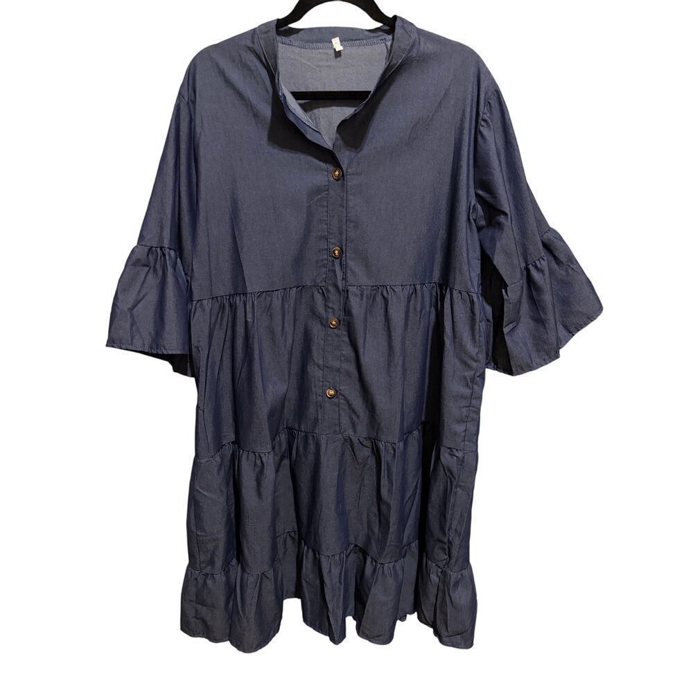 Unbranded Lightweight Blue Jean Babydoll Dress Ruffle Sleeve Plus Size 2X